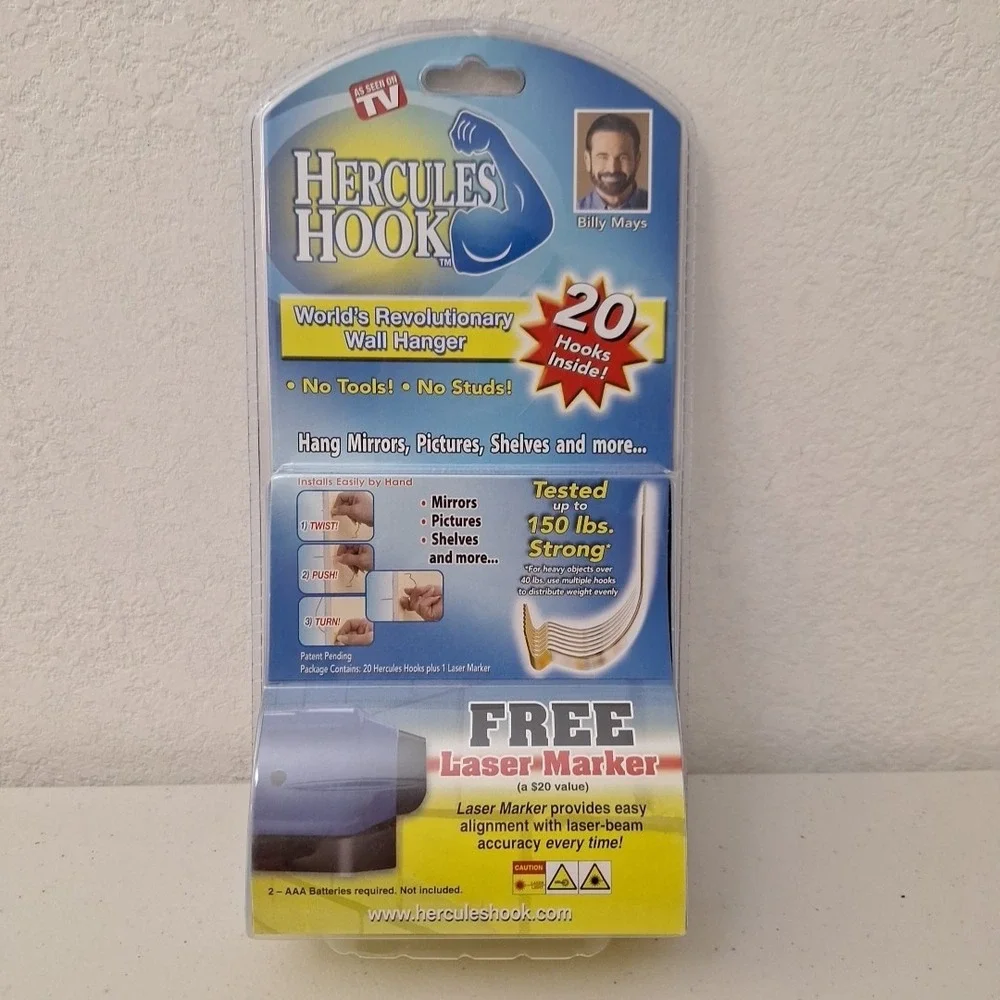 NEW Sealed, Package of 20 Hercules Hooks Wall Picture Hangers BONUS Laser Marker